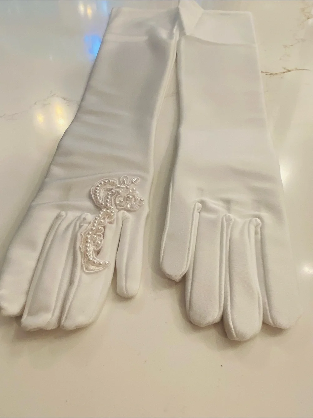 Vintage Bridal Gloves White Nylon  w/ Finger Lace Detail Ring Exposure One Size